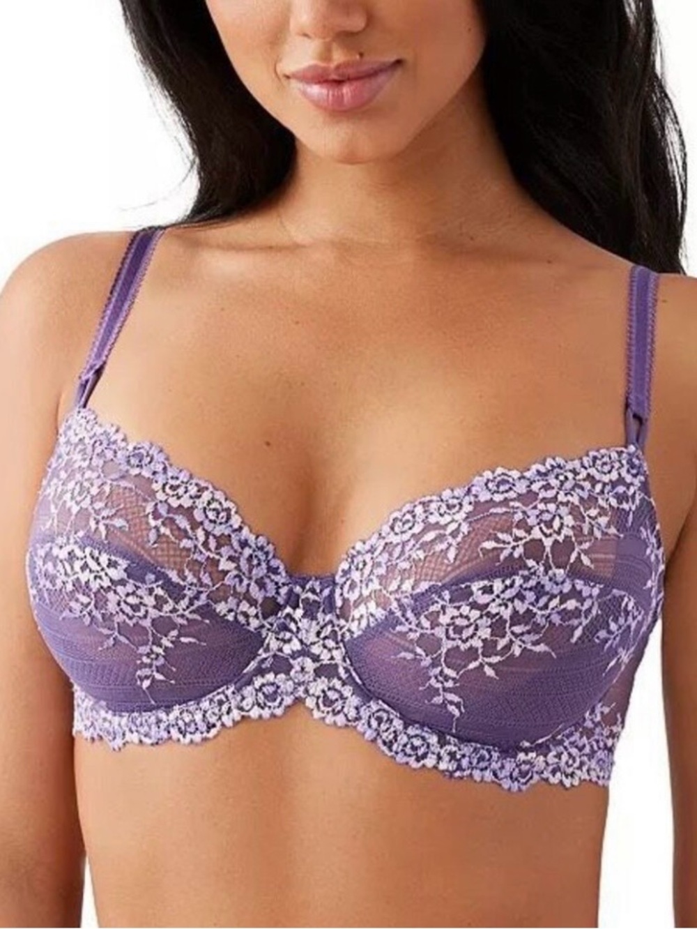 Wacoal Bra 34DD Embrace Purple and White Lace Unlined Underwire